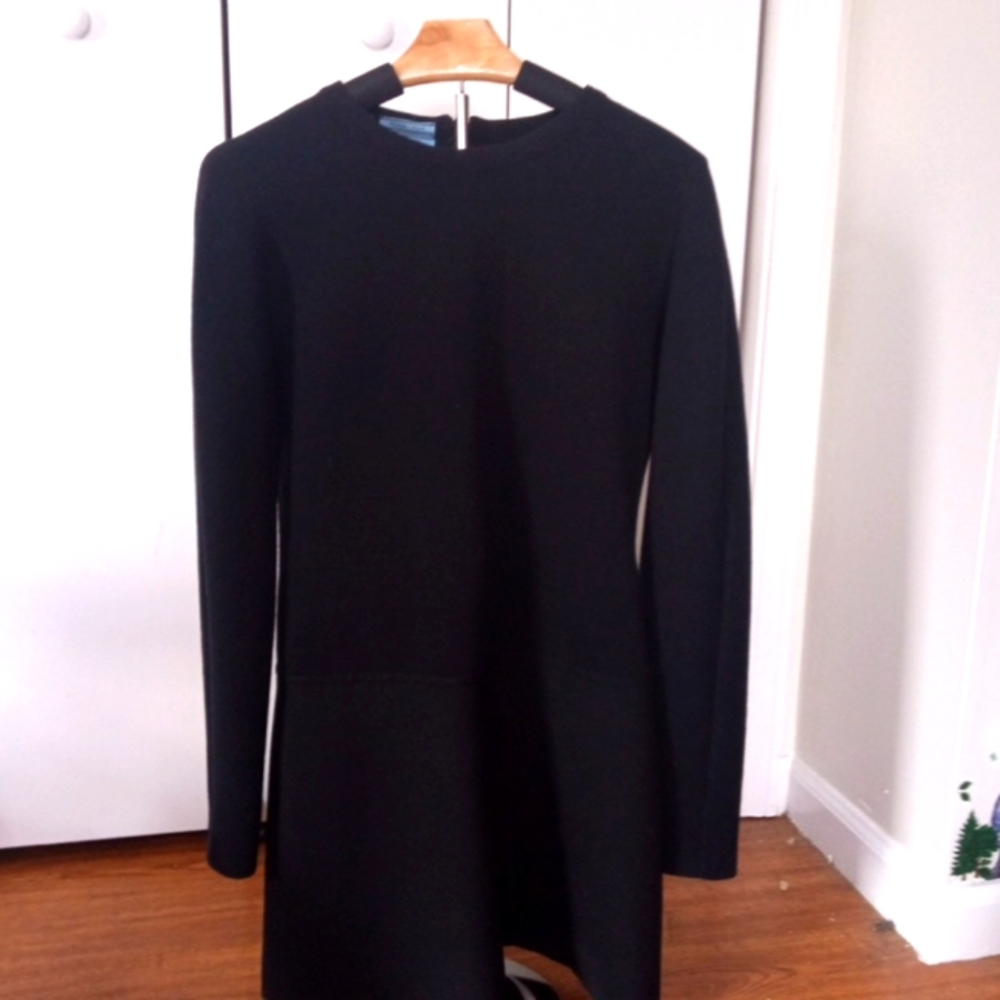 Size 4 Prada wool mini dress, black, drop waist